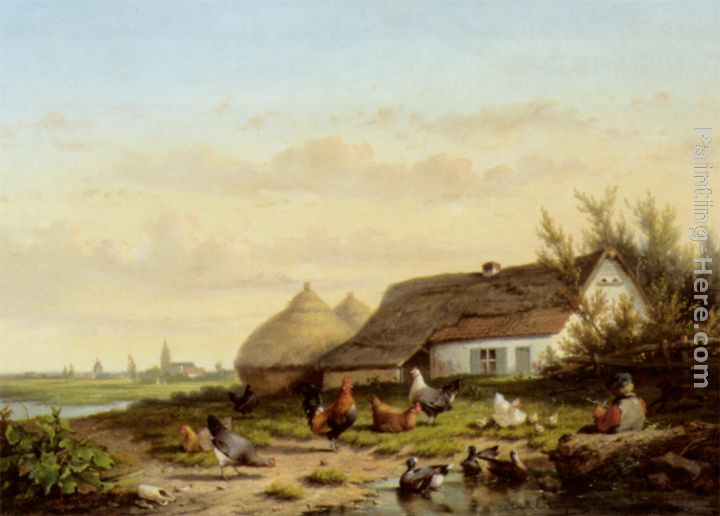 Farmyard with Chicken and Ducks painting - Cornelis van Leemputten Farmyard with Chicken and Ducks art painting